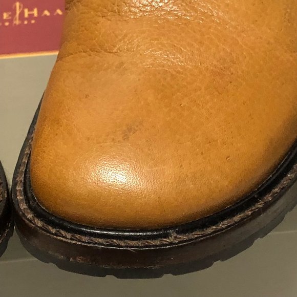 HPπ COLE HAAN Country Vibram Leather EUC Brown Heeled Ankle Boots 8B Like NEW - Picture 12 of 16
